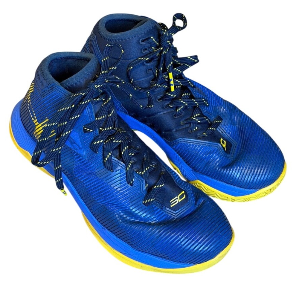 Under Armour Kids Curry 6.5Y Basketball Shoes Blue Yellow Sneakers SC30 High Top - Picture 9 of 11